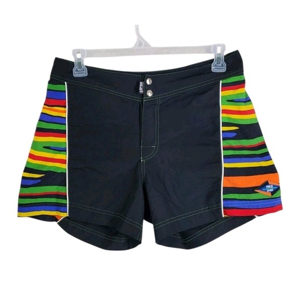 Vtg Y2K Ralph Lauren Polo Sport Shorts Swim Trunks Mens 32 Black Rainbow (33x5) - Picture 10 of 11